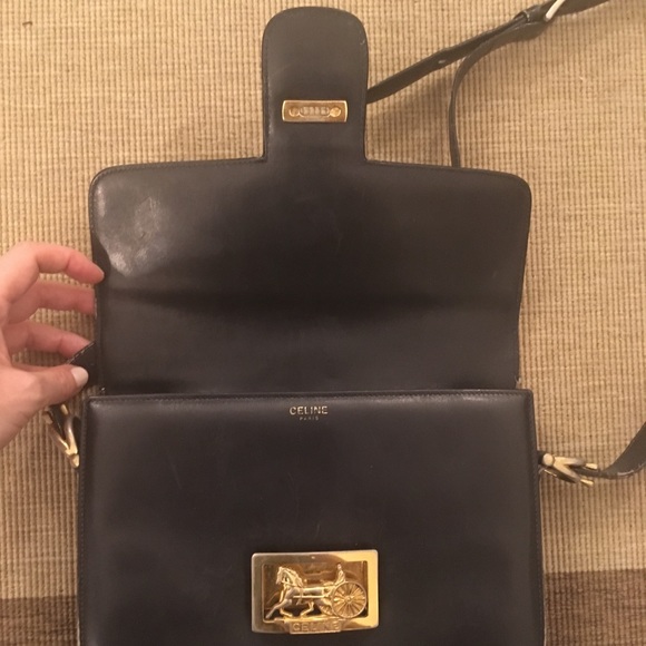 Celine classic / vintage box bag (navy leather) - Picture 5 of 8